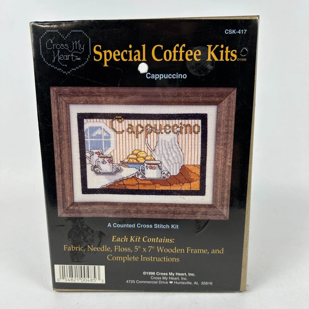 Vintage 1996 Cross My Heart Special Coffee Kits Cappuccino Cross Stitch w/ Frame
